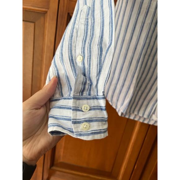 NWOT UNTUCKit Women's Linen Wehlen Stripe Button Up Shirt Blue/White Size 2 - Picture 5 of 11